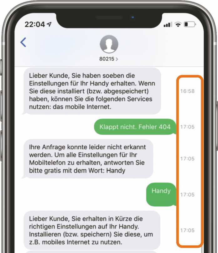 Eine Wischgeste bringt unter iOS die Sendezeiten jeder einzelnen Nachricht zum Vorschein.