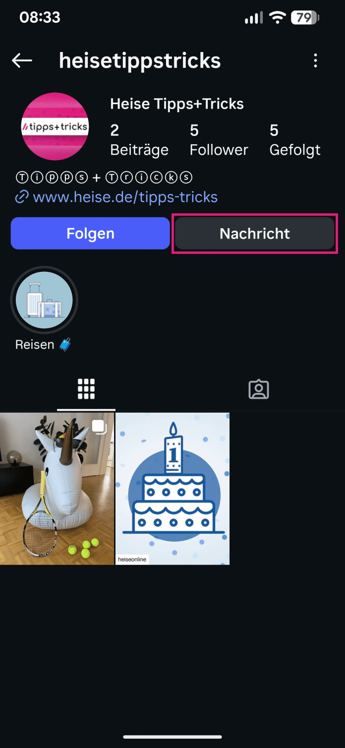 Instagram: Chats auf dem Profil