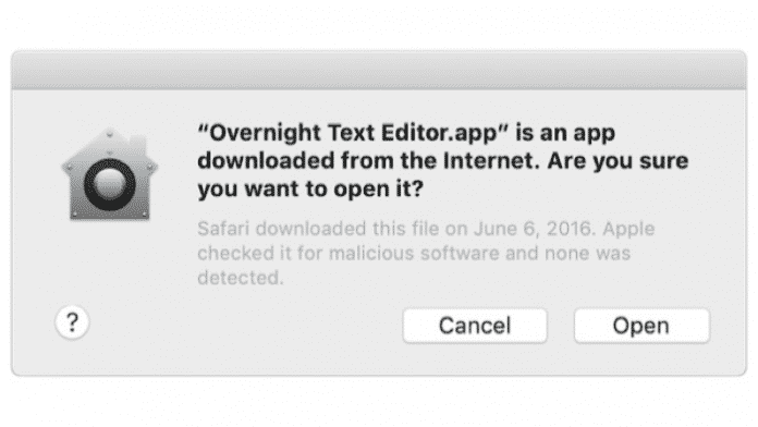 Beispieldialog beim ersten App-Start unter macOS.