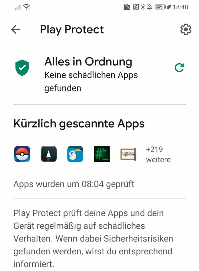 Virenschutz frei Haus: Auch Android bringt inzwischen einen Virenscanner namens Play Protect mit.