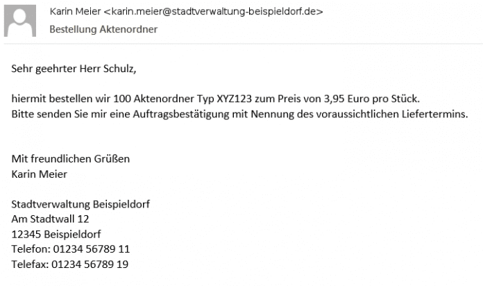 E-Mail mit Bestellung von Frau Meier