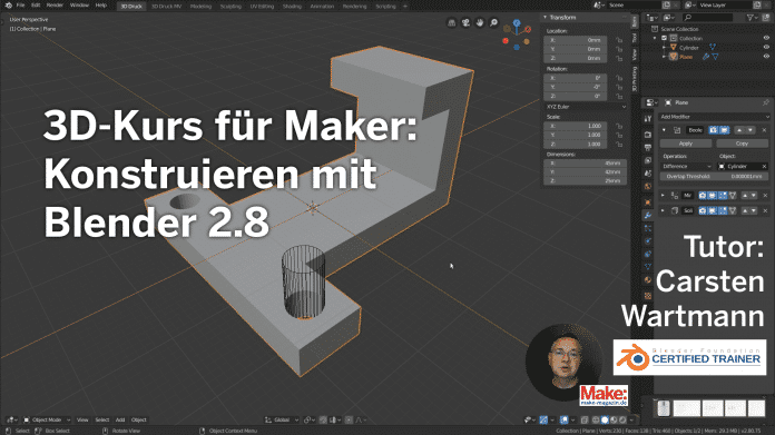 Neue Folgen beim 3D-Kurs für Maker: Konstruieren mit Blender 2.8