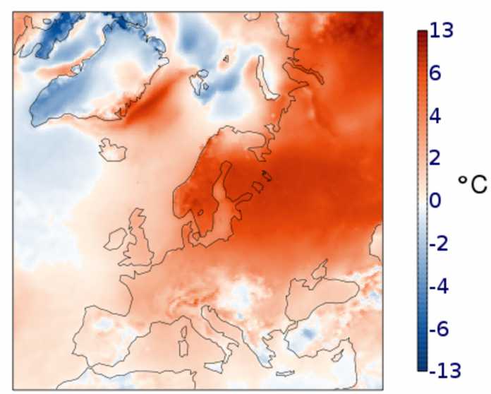 Die Temperaturanomalien des Januar 2020 in Europa im Detail.