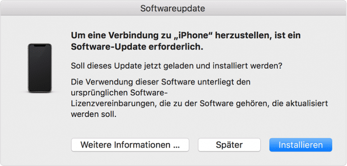 Beim Update-Dialog am Ende der ­iTunes-Installation ist „Installieren“ die richtige Antwort: Das mysteriöse Update hilft, wenn ­iTunes ein angeschlossenes iPhone nicht erkennt.