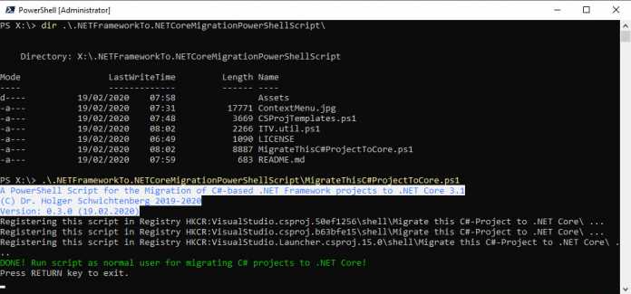 Migrationsscript für die Umstellung von .NET Framework auf .NET Core