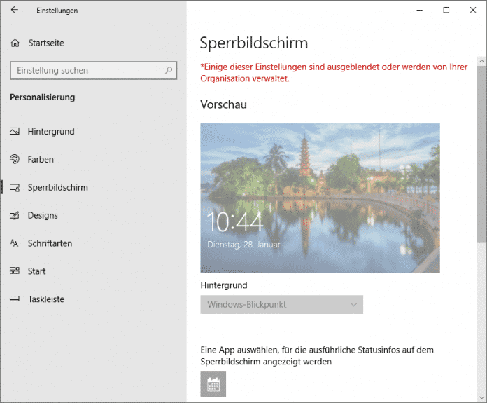 Windows 10: Hintergrund des Anmeldeschirms ändern