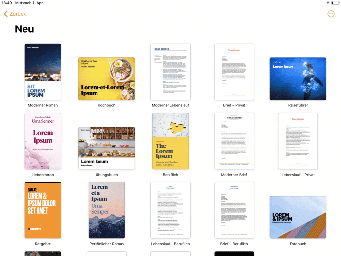 Neue Vorlagen in Pages – eine der Neuerungen bei Apples iWork-Apps.