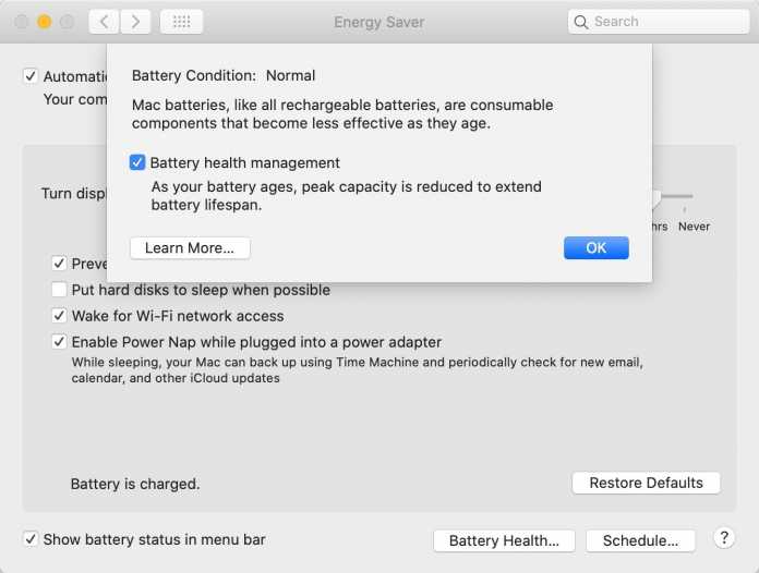 Batteriegesundheit in macOS 10.15.5.