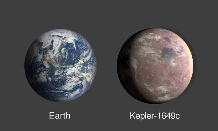 Größenvergleich zwischen der Erde und Kepler-1649c