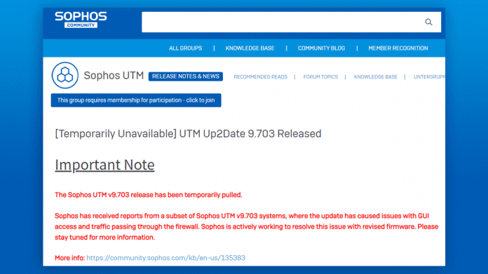Sophos zieht problematisches Firmware-Sicherheitsupdate 9.703 für UTM zurück