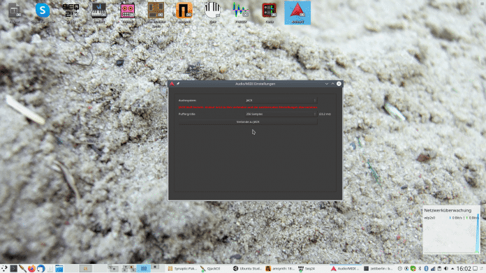 Der Ubuntu-Studio-Desktop mit geöffneten Audio-/Midi-Einstellungen.