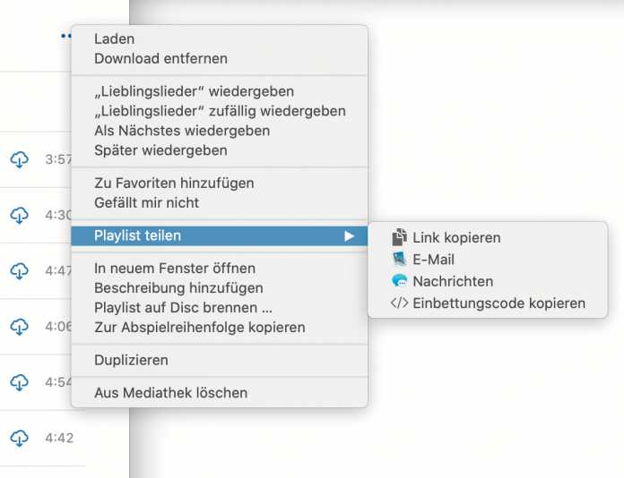Playlists teilen Sie in der Musik-App in macOS Catalina ganz einfach über das Kontextmenü mit Freunden und Bekannten.