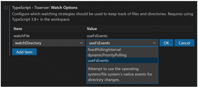 Screenshot: Settings Editor kann jetzt auch komplexe Einstellungen von Objekten direkt bearbeiten in Visual Studio Code