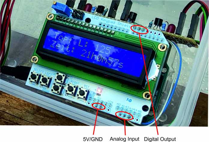 LCD Keypad Shield mit Beschriftungen.
