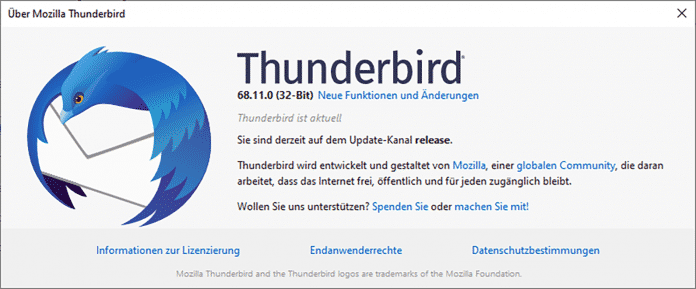 Die Meldung „Thunderbird ist aktuell“ stimmt zwar nicht ganz, über das Auto-Update bekommt man aber derzeit nichts Neueres.