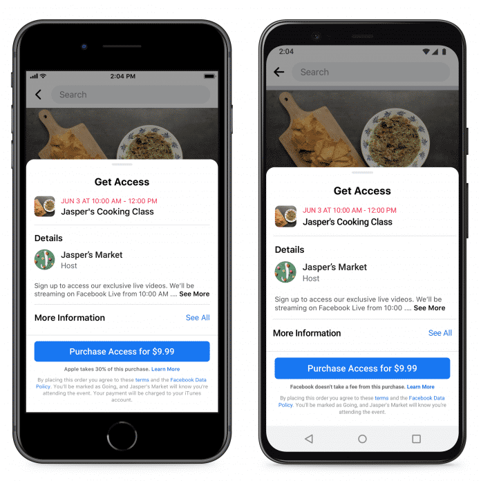 Die von Facebook geplanten Hinweise in der App – links iOS, rechts Android.