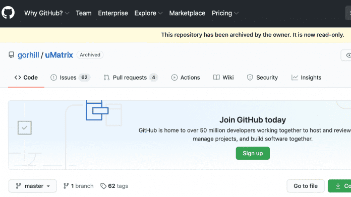 uMatrix wird nicht weiterentwickelt: Repository steht auf "archived"