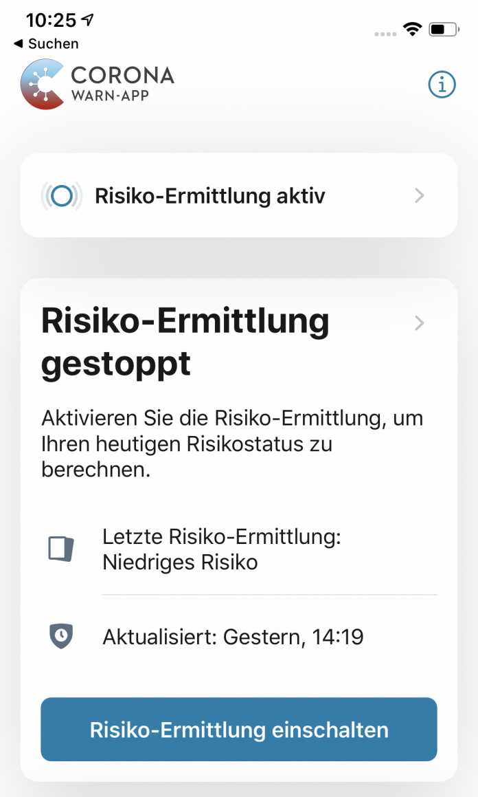 Schrödingers Risiko-Ermittlung. Meist hilft, die aktive Region in den iOS-Einstellungen für Begegnungsmitteilungen neu festzulegen.