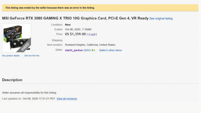 GeForce RTX 3080: MSI-Tochter verkaufte überteuerte Grafikkarten auf Ebay