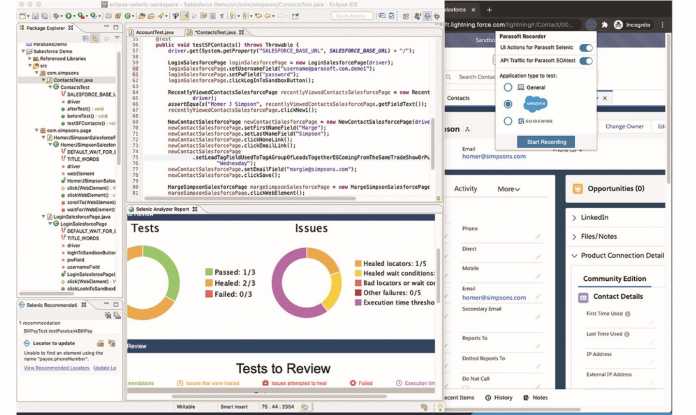 Screenshot der neuen Funktionen der Version 2020.2 von Selenic und SOAtest, Rekorder-Optionen für die Unternehmensanwendungen SalesForce und Guidewire