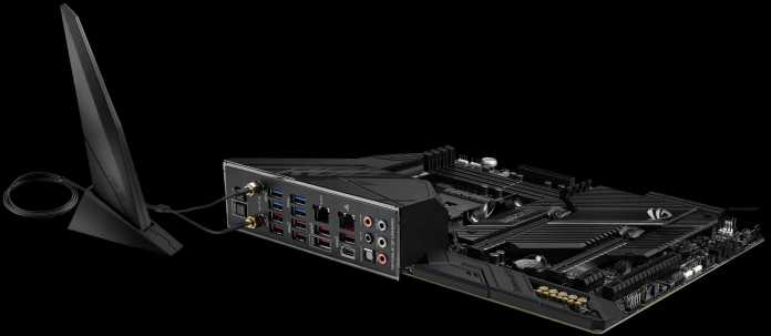 Das ROG Crosshair VIII Dark Hero wartet mit 12 USB-Anschlüssen auf, davon acht mit 10 GBit/s und vier mit 5 GBit/s.