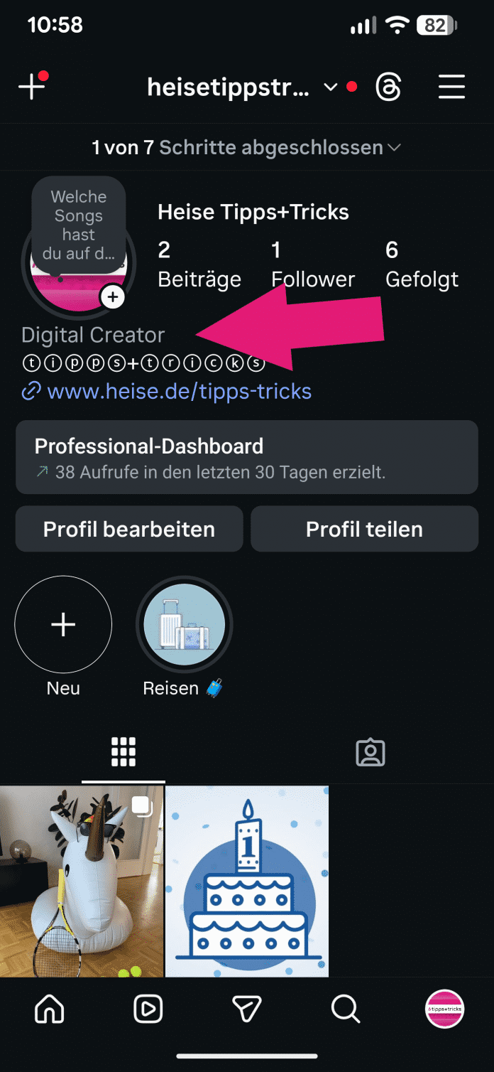 Kategorie in Instagram Profil