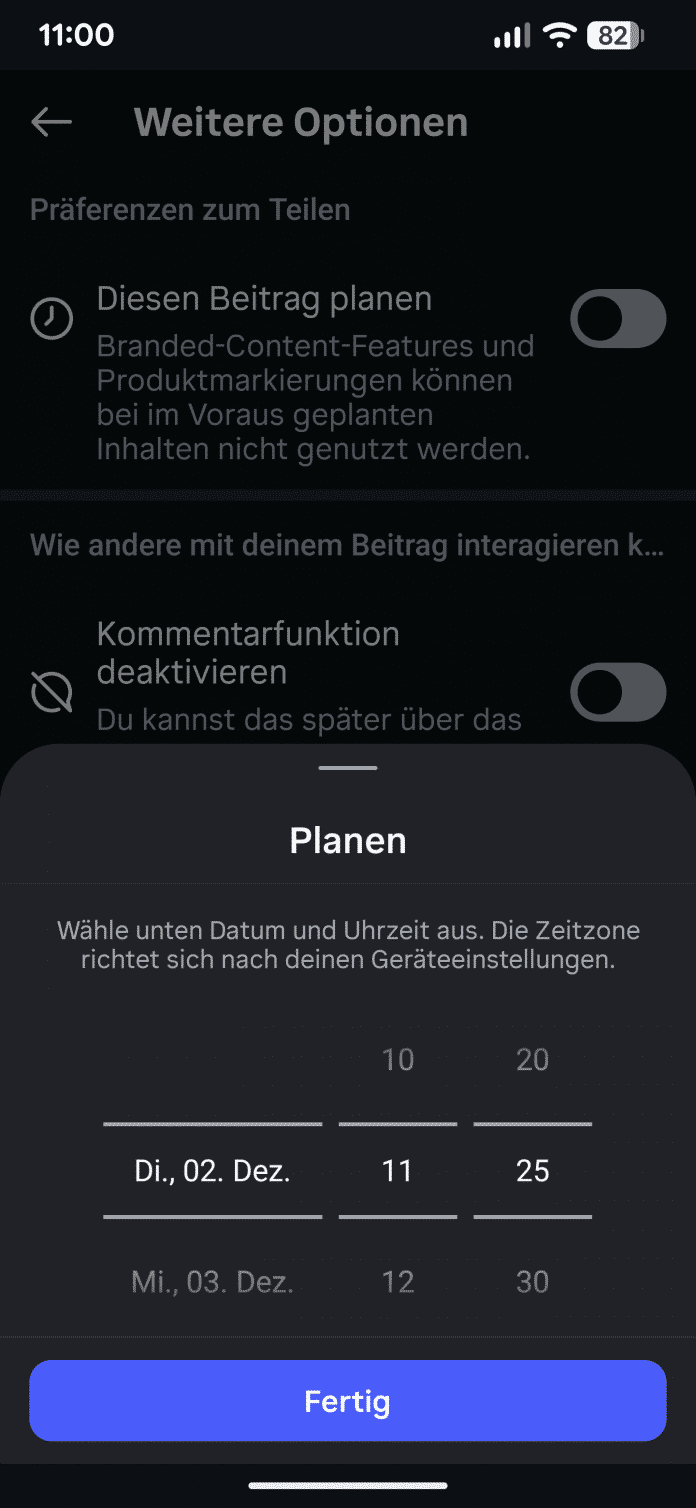 Instagram Beitrag planen