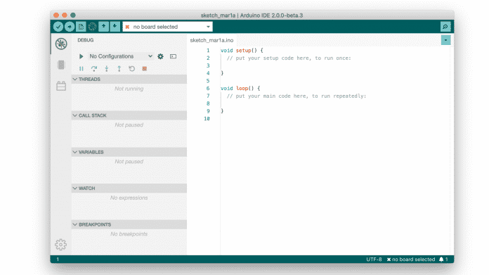 Screenshot Arduino IDE 2.0 auf macOS.