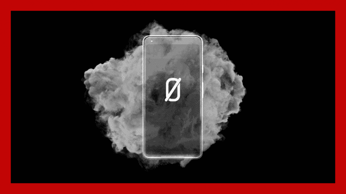 Handy mit AN0M-Logo, dahinter eine Rauchwolke, rundherum roter Rahmen