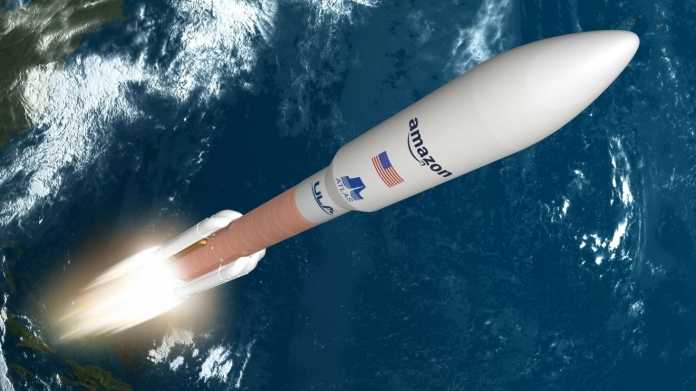 Künstlerische Darstelluner einer Atlas V Rakete mit Feuerstrahl