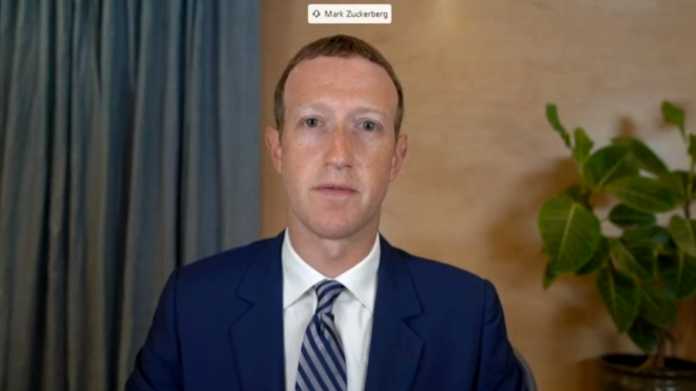 Mark Zuckerberg in Anzug, dahinter Topfpflanze