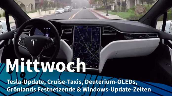 Tesla-Cockpit beim autonomen Fahren innerorts