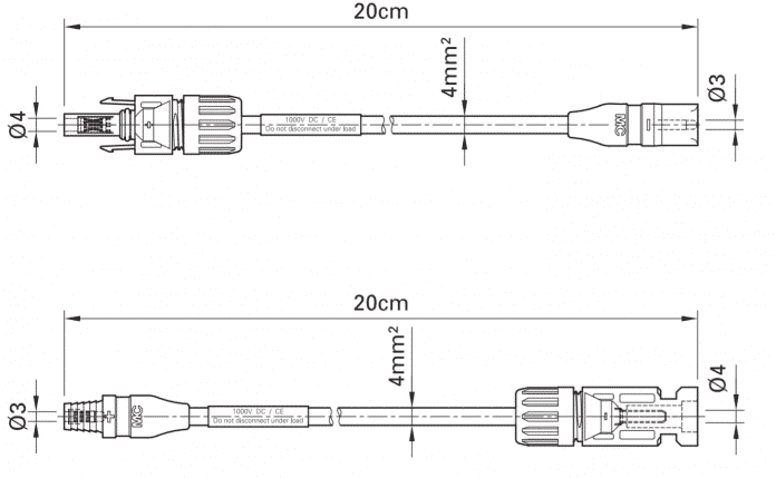 Technische Zeichnung: Adapter von MC3- zum aktuellen MC4-System.