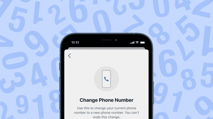 Smartphone-Bildschirm auf dem steht, dass die Telefonnummer geändert werden kann.