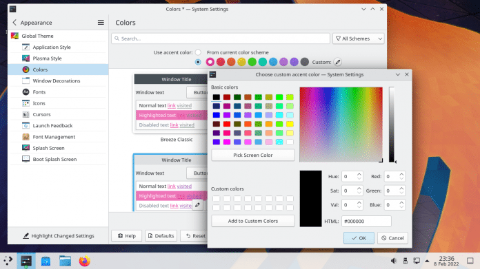 KDE Plasma Akzentfarbe wählen
