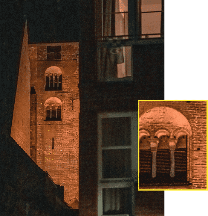 Der Bildausschnitt der Nachtaufnahme der Z 9 zeigt zwar bei ISO 8000 Artefakte und flächige Strukturen, die Artefakte sind jedoch weniger sichtbar als bei der c’t Testszene. Nikon Z 9  105 mm  ISO 8000  f/2.8  1/200 s, 