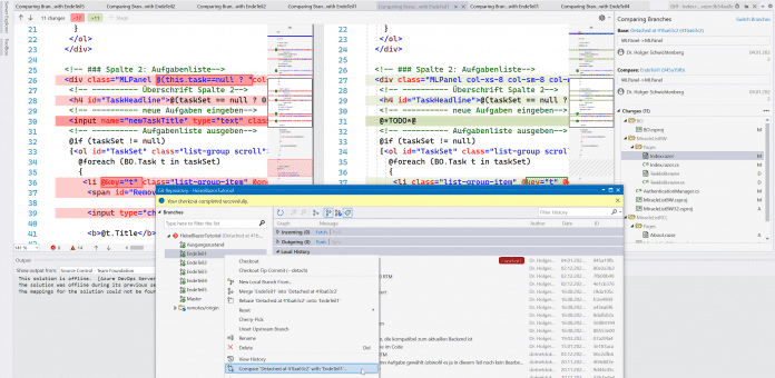 Git-Branch-Vergleich in Visual Studio 2022 Version 17.1 (Abb. 2).