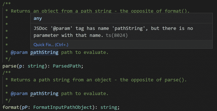 TypScript 4.6 zeigt im Editor Vorschläge an, wenn JSDoc-Parameter nicht mit einer TypeScript-Funktion übereinstimmen.