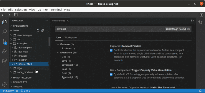 Eclipse Theia 1.23 zeigt wahlweise eine kompaktere Ordnerstruktur. 