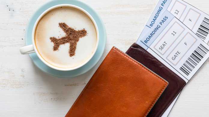 Airplane,Made,Of,Cinnamon,In,Coffee.,Cup,Of,Coffee,,Passports