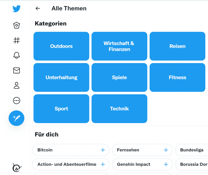 Twitter: Themenfelder in deutscher Sprache verfügbar