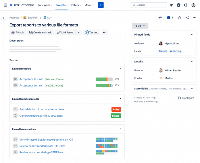 Testmo bietet eine direkte Integration zu Jira.