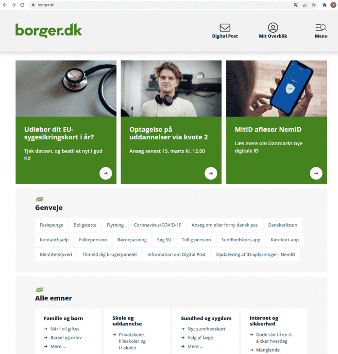 Auf borger.dk finden die Dänen fast alle staatlichen Onlinedienste – egal, ob diese von den Kommunen, den Regionen oder der Zentralregierung bereitgestellt werden., 