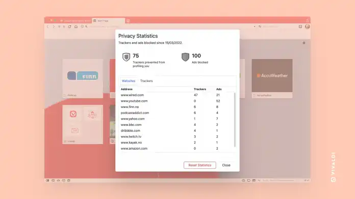 Datenschutz-Tracker in Vivaldi