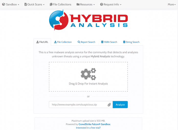 Dienste wie Hybrid Analysis untersuchen hochgeladene Dateien auf Schädlingsbefall., 
