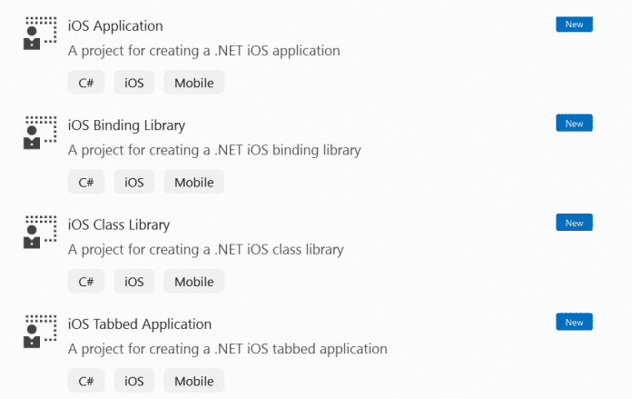 Plattformspezifische Vorlagen für reine iOS-Projekte ohne .NET MAUI (Abb. 2)