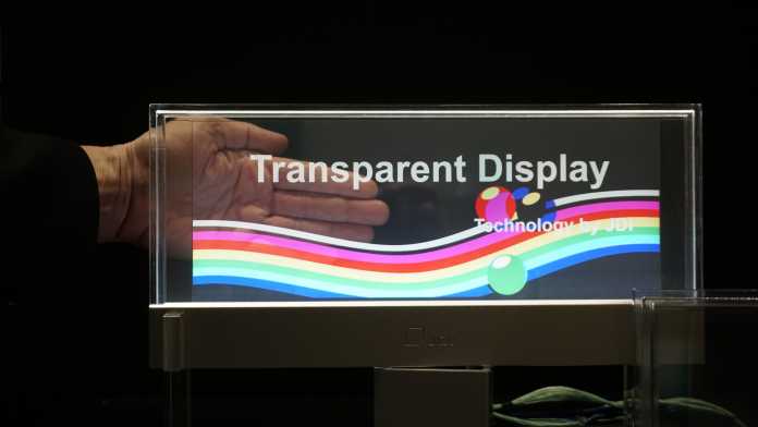 Den Inhalt des hochtransparenten LCDs von JDI kann man von beiden Seiten ablesen., 