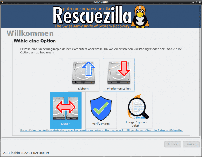 Für komplette Sicherungen eines Linux-Desktop-PCs sind sind Datenträger-Imager mit Live-System wie Rescuezilla wie Rescuezilla gut geeignet., 
