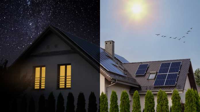 Solar,Panels,On,A,Gable,Roof.,Beautiful,Modern,House,And