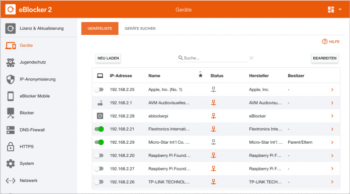 eBlocker: Von seiner verzweigten Weboberfläche dürften eher wenige Nutzer profitieren, weil die Entwickler manche Funktion nur erfahrenen Netzwerkern empfehlen., 